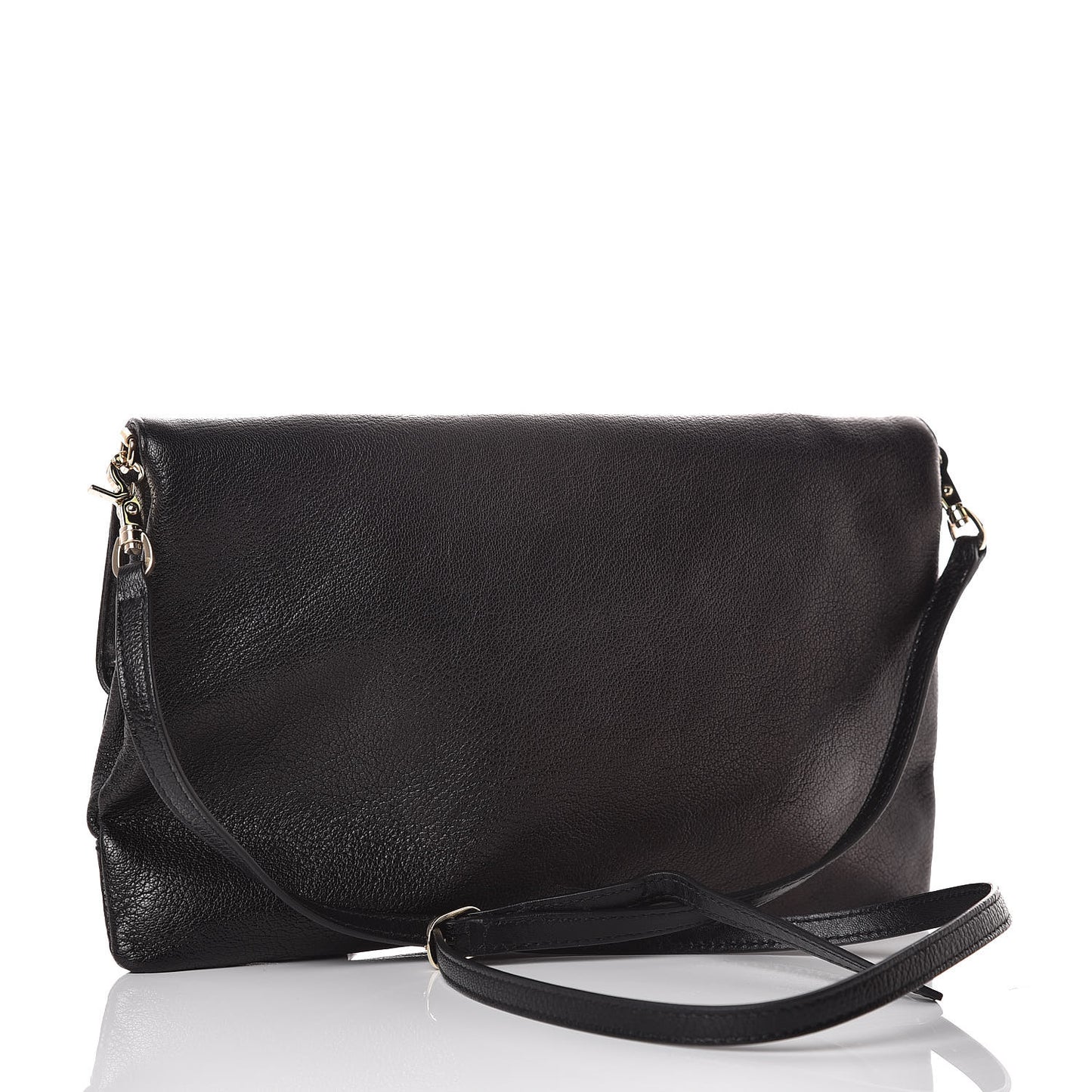 Chevre Gold Metallic Edge Hardware Envelope Clutch Black