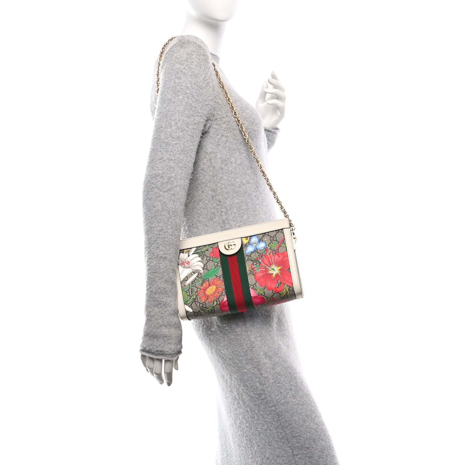 Gucci GG Supreme Monogram Flora Web Small Ophidia Chain Shoulder