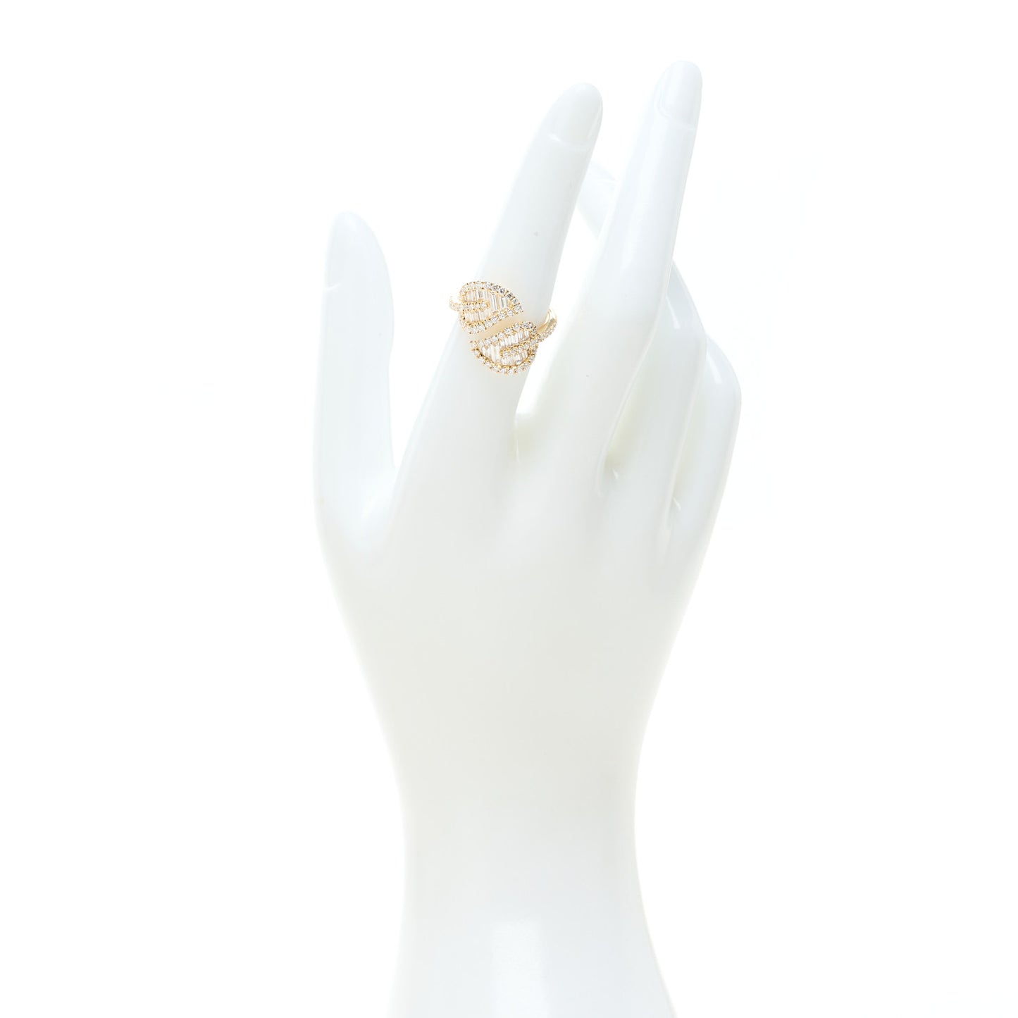18K Yellow Gold Diamond Medium Palm Leaf Ring 53 6.25