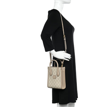 Gucci GG Supreme Monogram Textured Dollar Calfskin Mini Retro Interlocking G Tote Bag Beige Mystic White Oatmeal 2 of 11