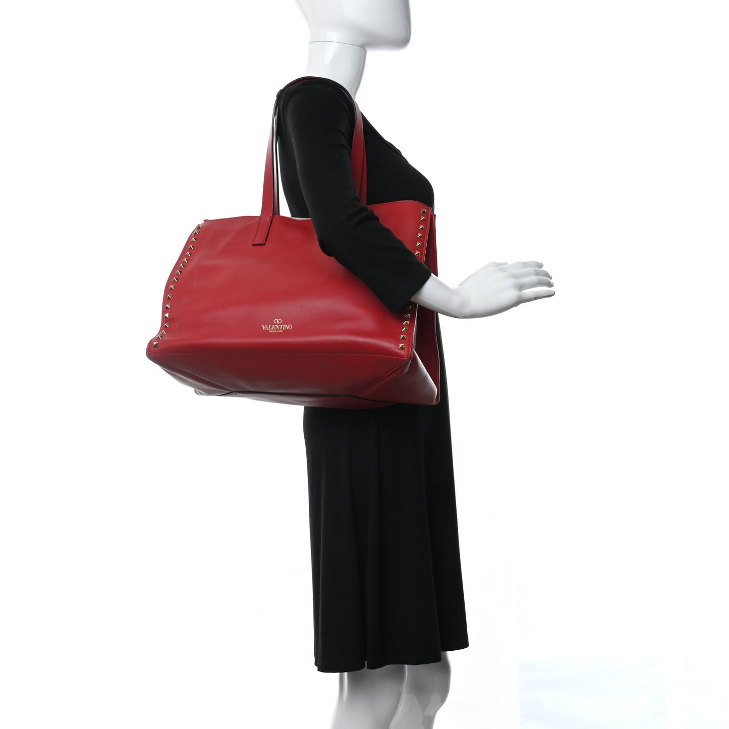 Nappa Medium Rockstud Soft Tote Red