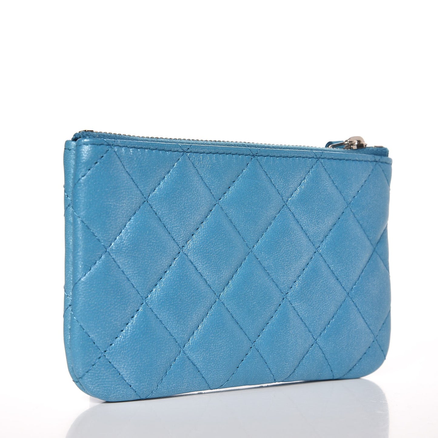 Metallic Lambskin Small Cosmetic Case Turquoise