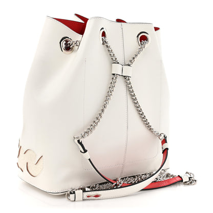 Christian Louboutin Calfskin Paris Marie Jane Perforated Glitter Logo Backpack White 3 of 13