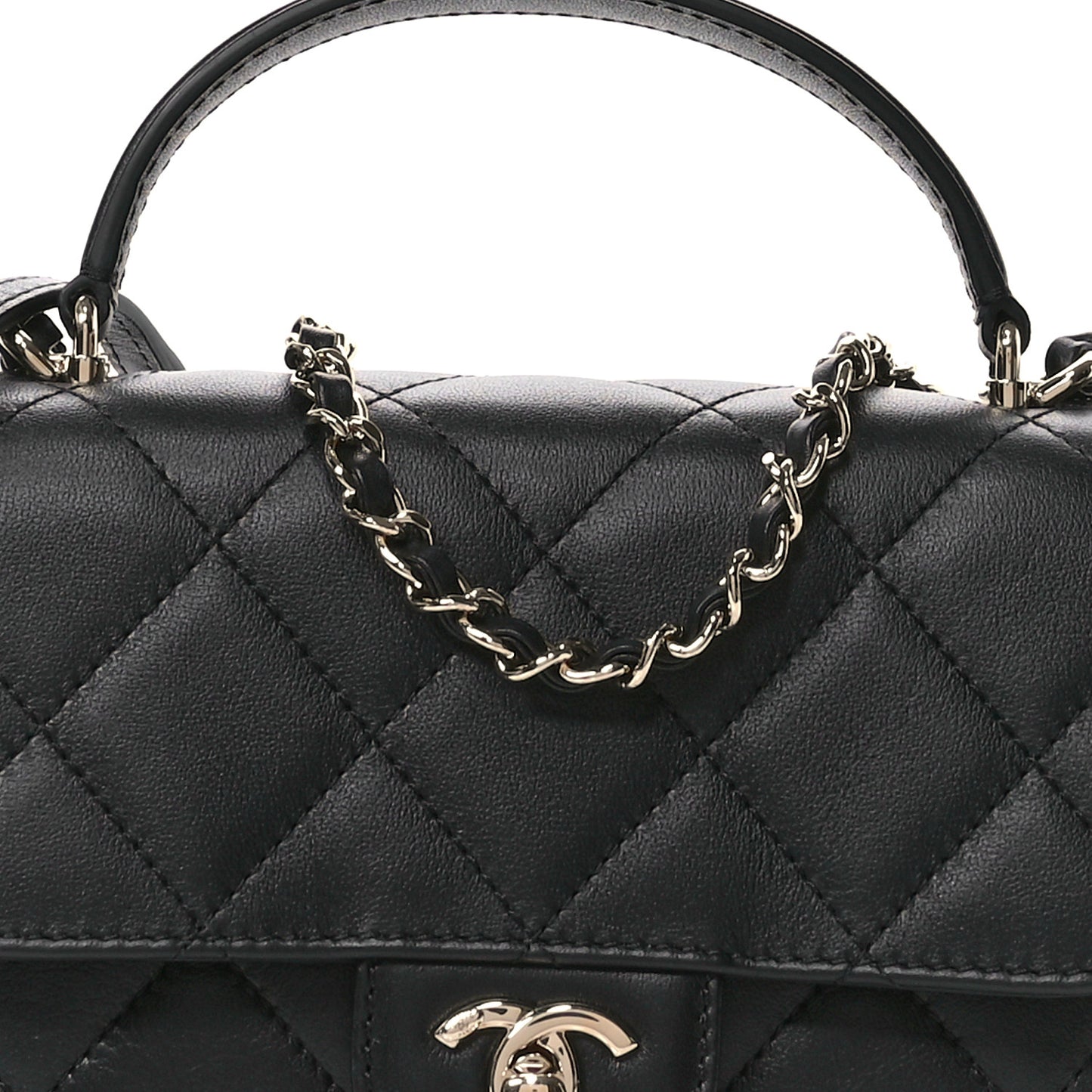 Calfskin Quilted Small Top Handle Flap Black