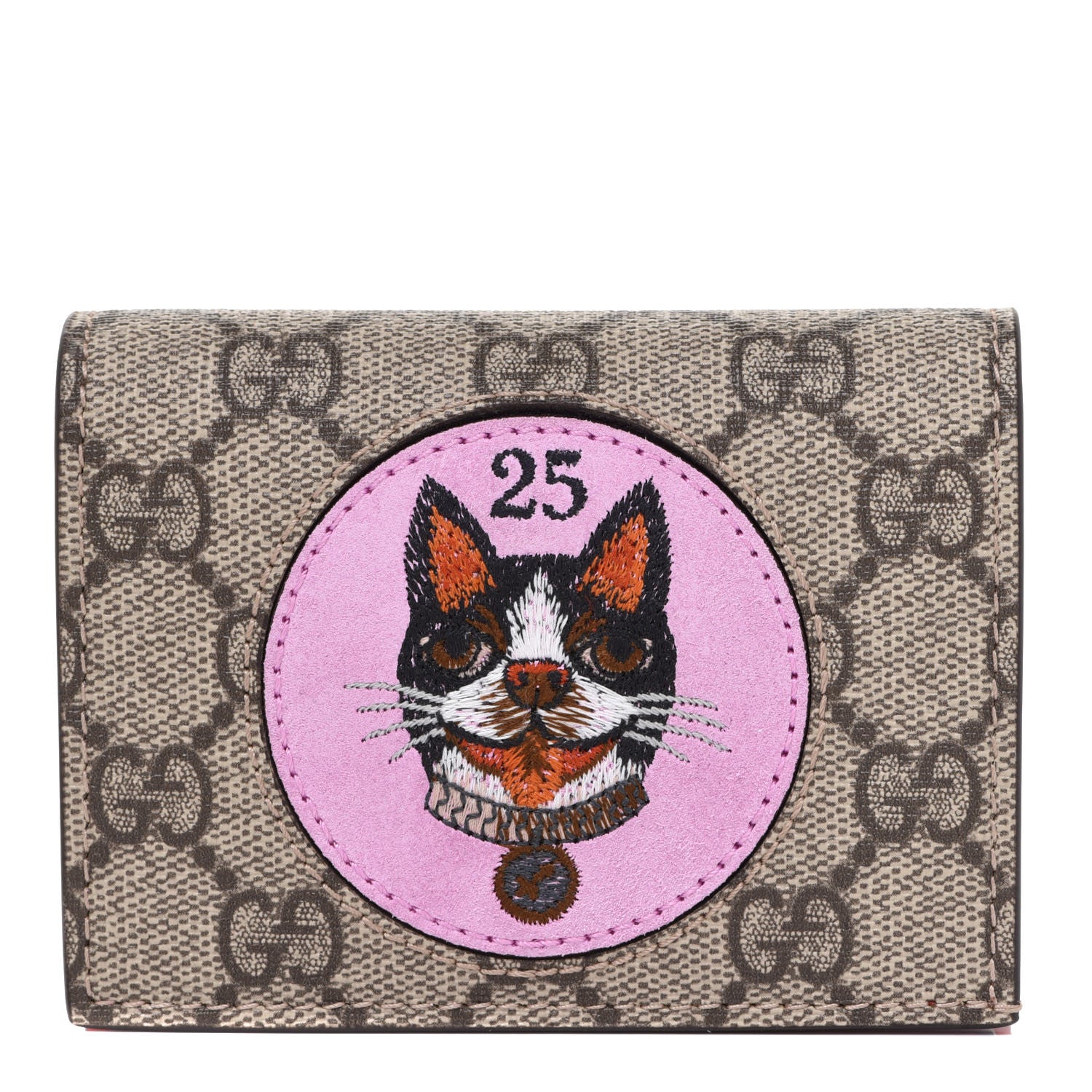 Gucci GG Supreme Monogram Bosco Patch Card Case Wallet Beige Malva Hibiscus Red 1 of 8