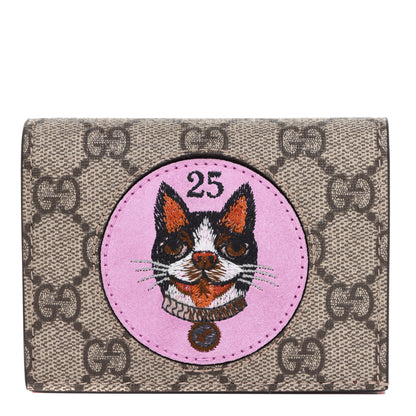 Gucci GG Supreme Monogram Bosco Patch Card Case Wallet Beige Malva Hibiscus Red 1 of 8