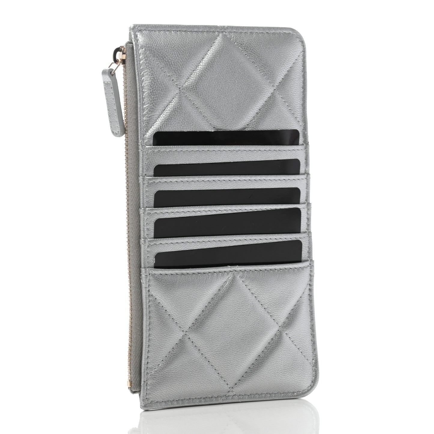 Lambskin Quilted Chanel 19 Phone and Card Holder Silver