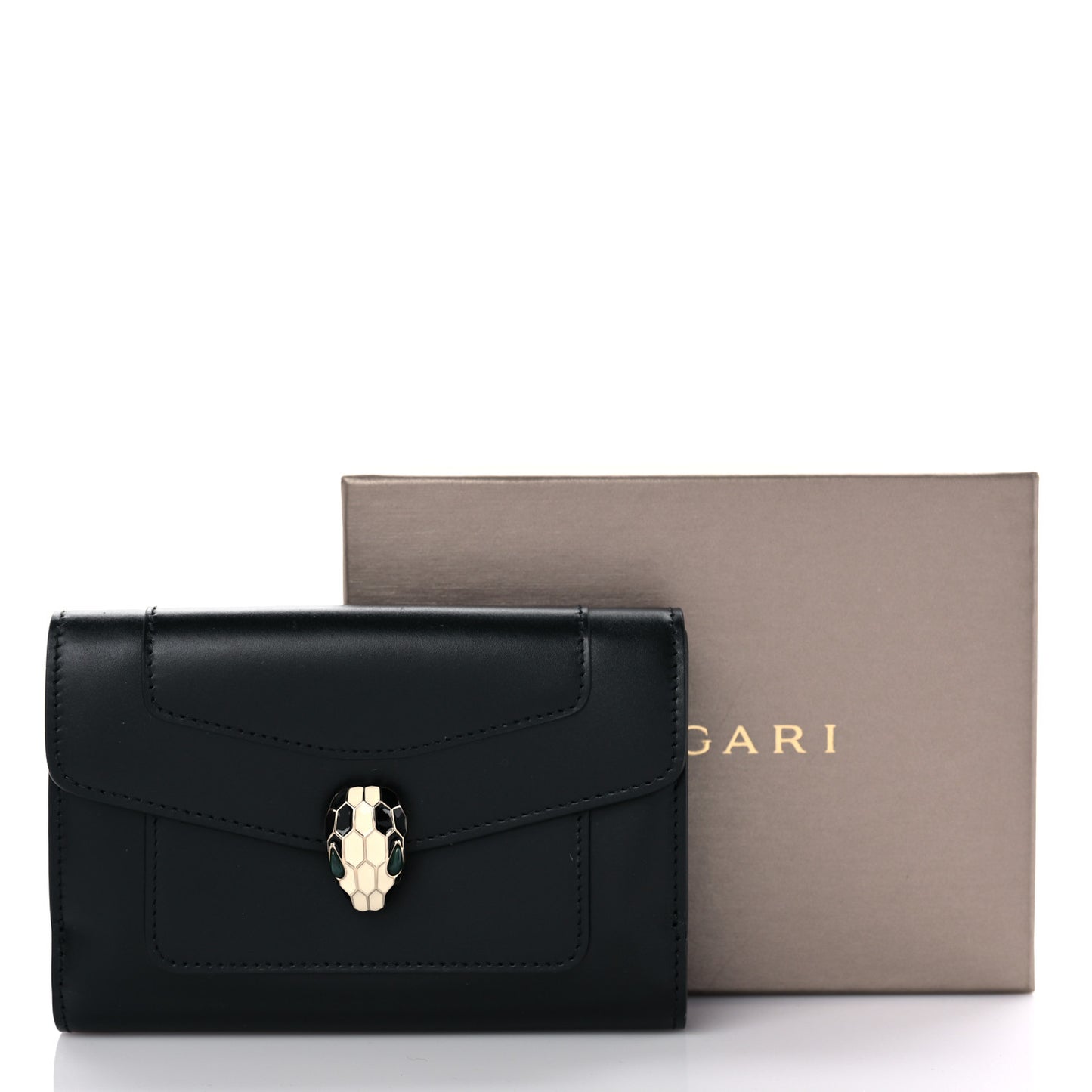 Calfskin Serpenti Forever Wallet Black Emerald Green