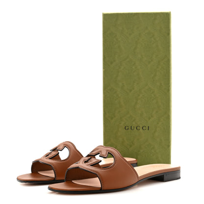 Gucci Cosmos Softy Calfskin Interlocking G Cut Out Slide Sandals 41 Cuir 9 of 9