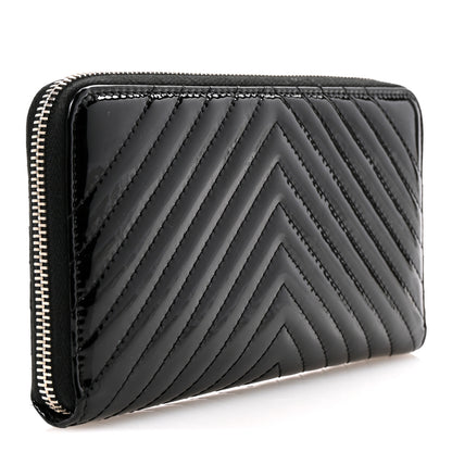 Chanel Patent Chevron Quilted CC Zip Around Wallet Black 6 of 18