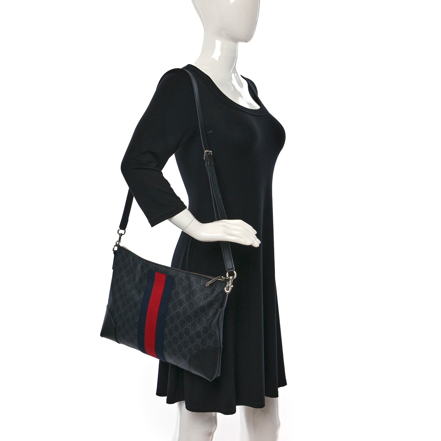 Soft GG Supreme Monogram Appia Calfskin Web East West Messenger Bag Black Grey