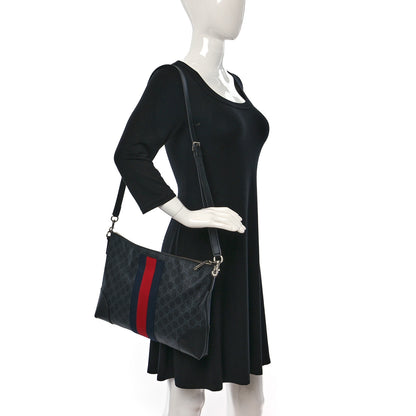 Gucci Soft GG Supreme Monogram Appia Calfskin Web East West Messenger Bag Black Grey 2 of 9