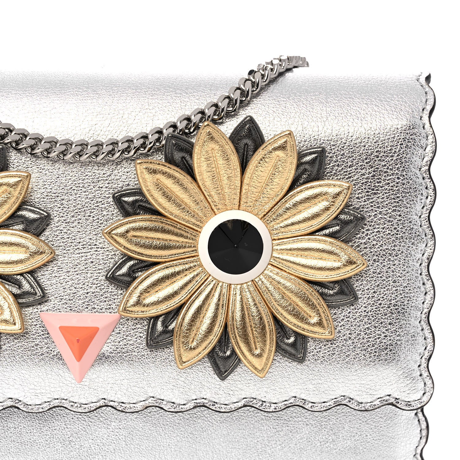 Fendi Metallic Vitello Hypnoteyes Scalloped Tube Wallet on Chain Silver 9 of 11