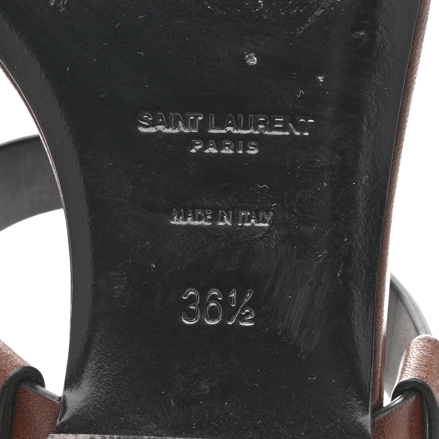 Saint Laurent Calfskin Cassandra Monogram Sandals 36.5 Dark Brown 8 of 10