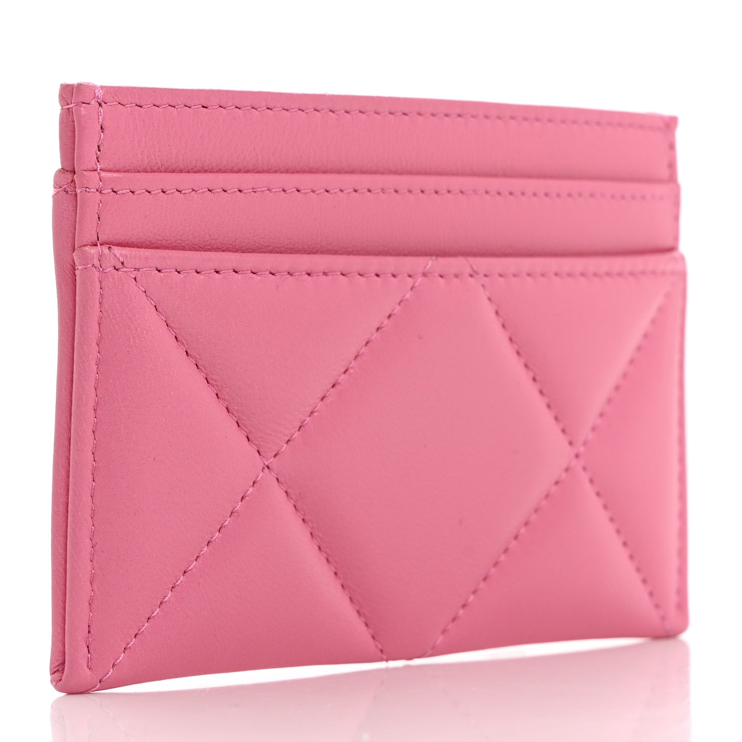 Lambskin Quilted Chanel 19 Card Holder Pink