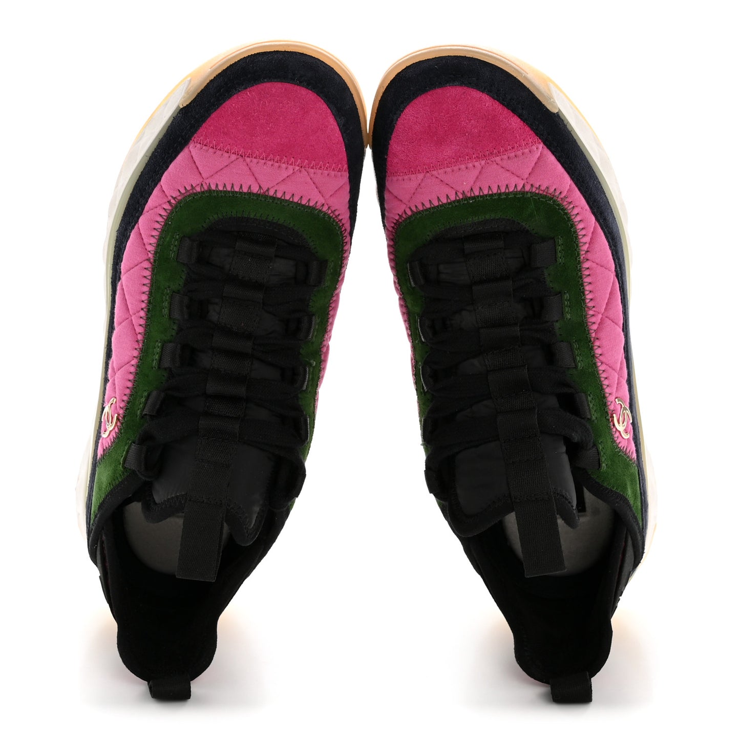 Velvet Calfskin Mixed Fibers CC Sneakers 39 Dark Pink Green