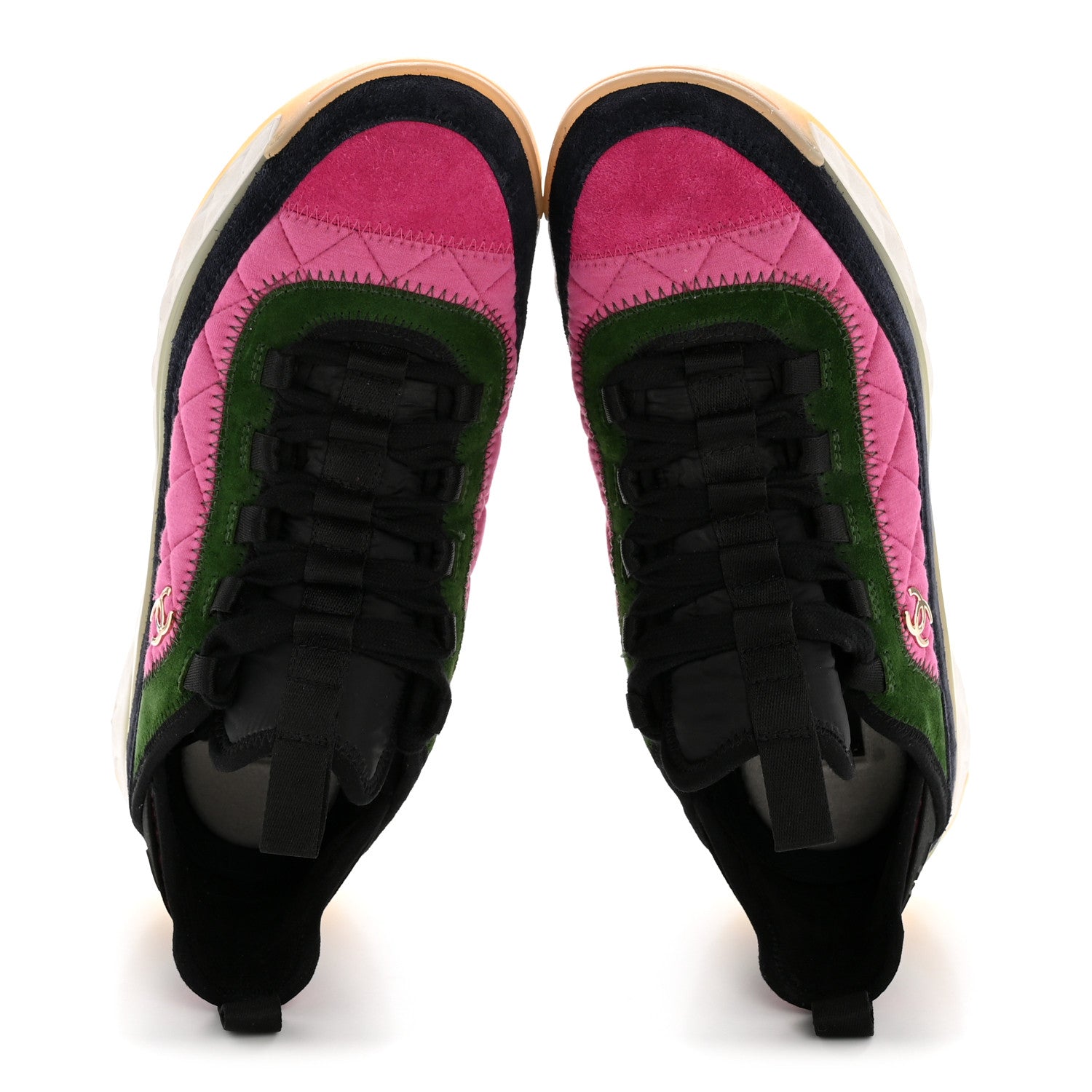 Chanel Velvet Calfskin Mixed Fibers CC Sneakers 39 Dark Pink Green 2 of 10