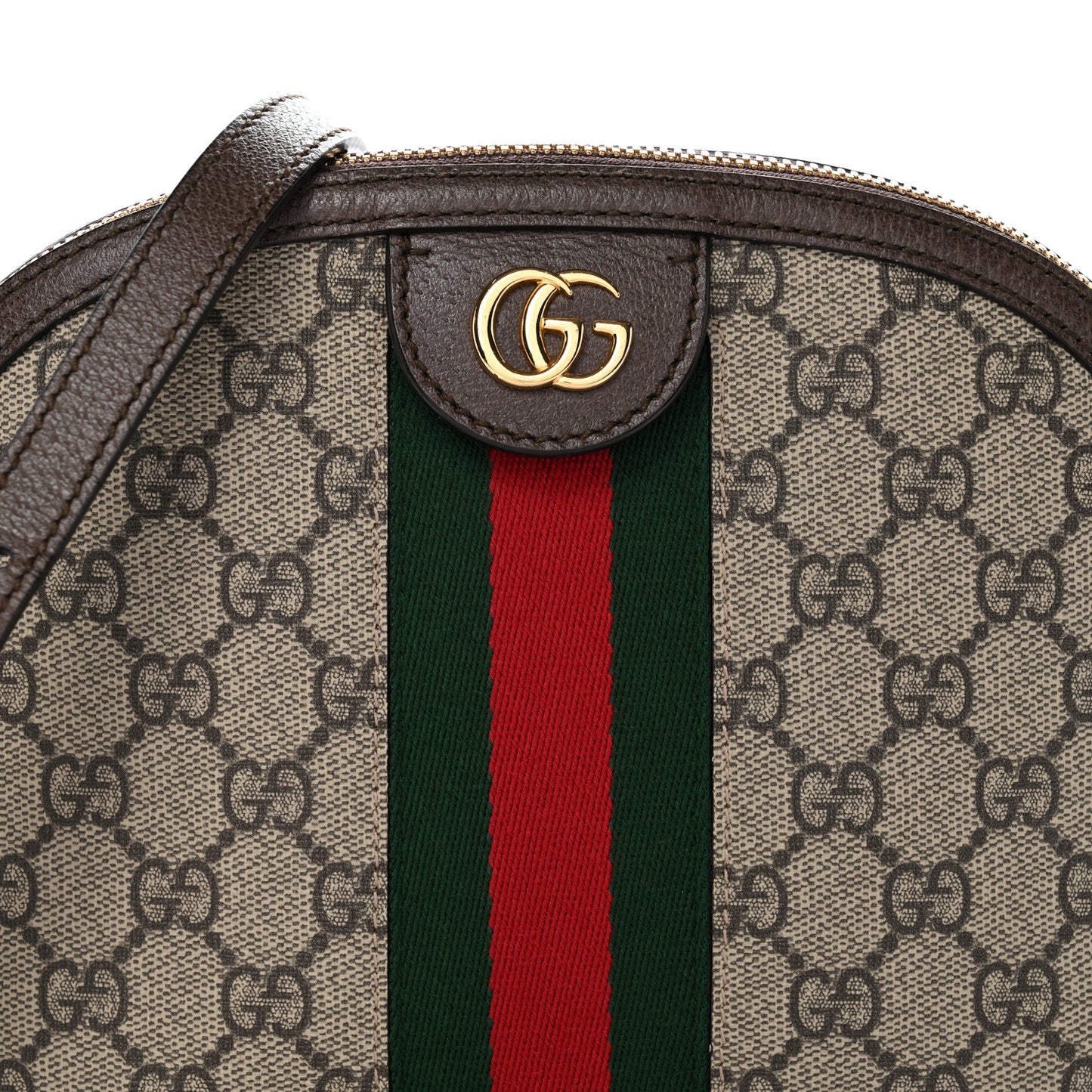 GG Supreme Monogram Textured Dollar Calfskin Web Small Ophidia Dome Shoulder Bag Beige Ebony New Acero