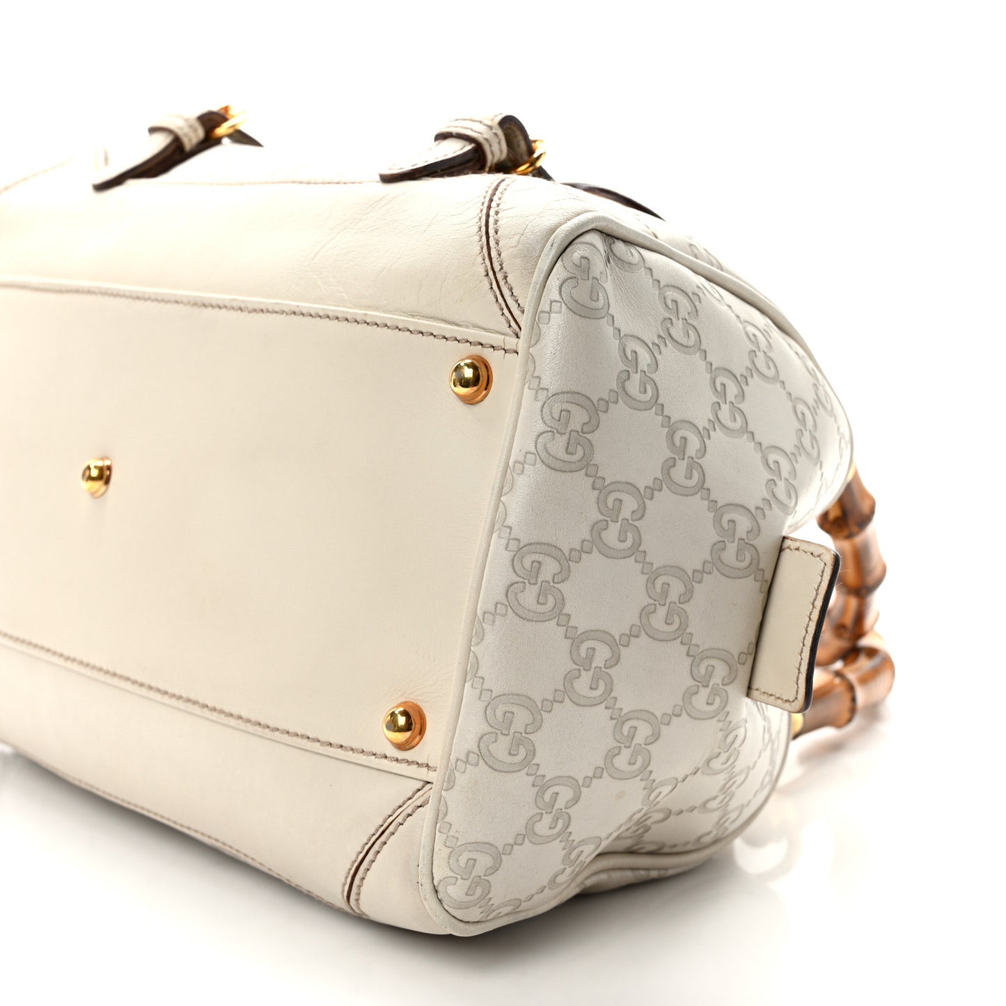 Guccissima Bamboo Top Handle Boston Bag Off White