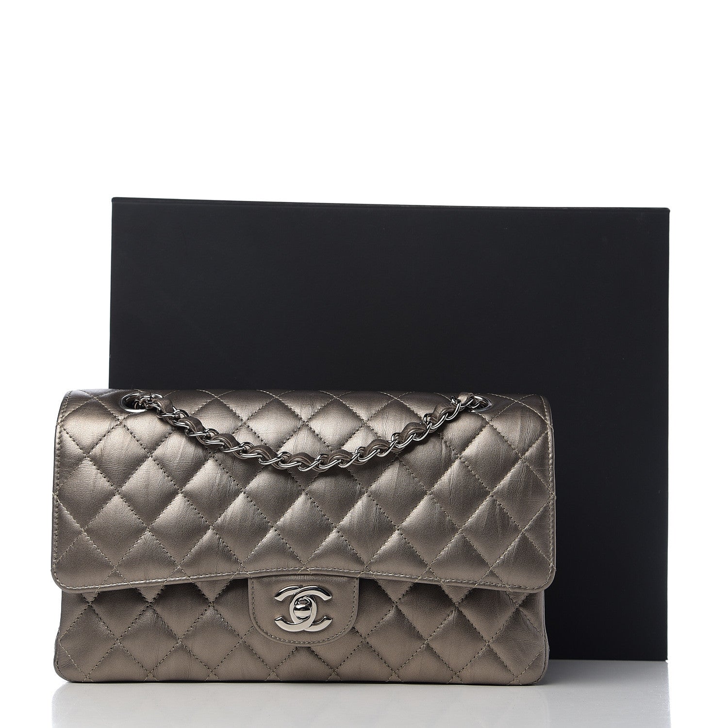 Chanel Metallic Calfskin Quilted Medium Double Flap Dark Silver 9 of 9