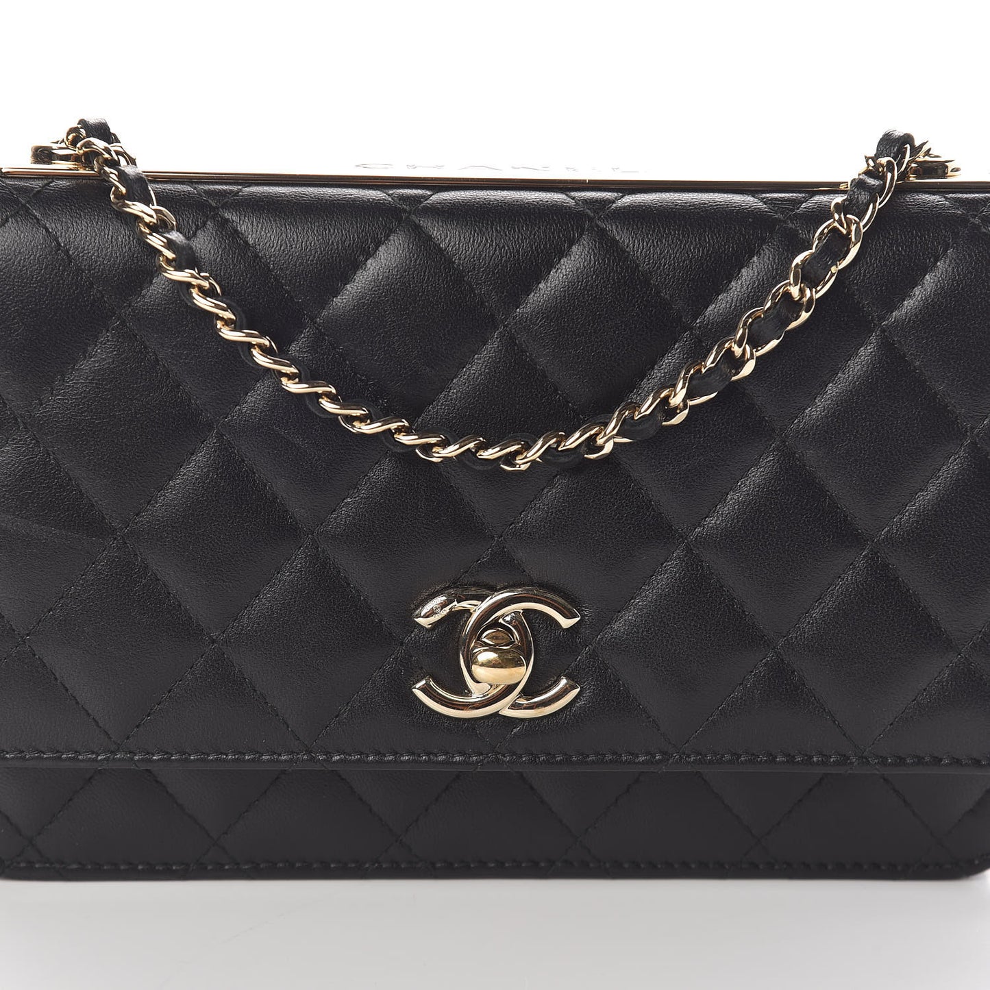 Lambskin Quilted Trendy CC Wallet On Chain WOC Black