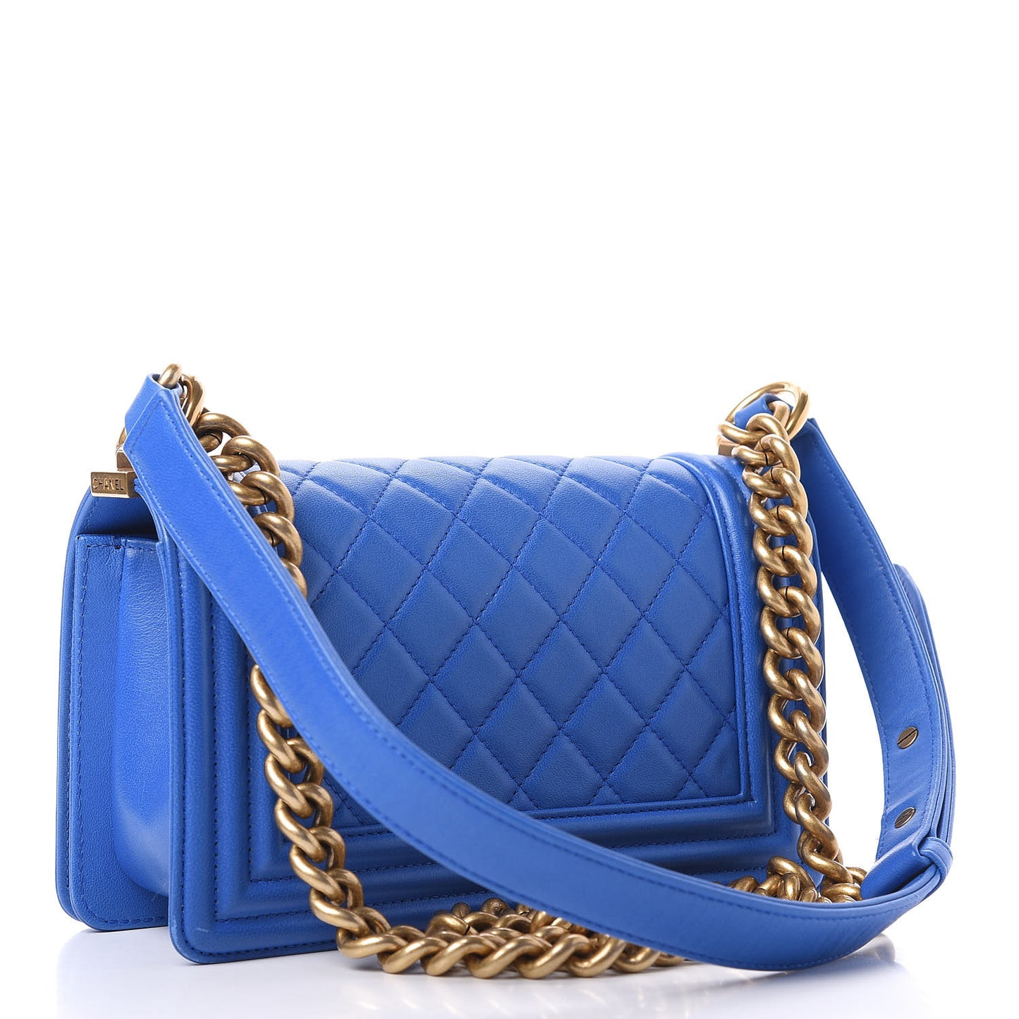 Calfskin Quilted Small Boy Flap Blue