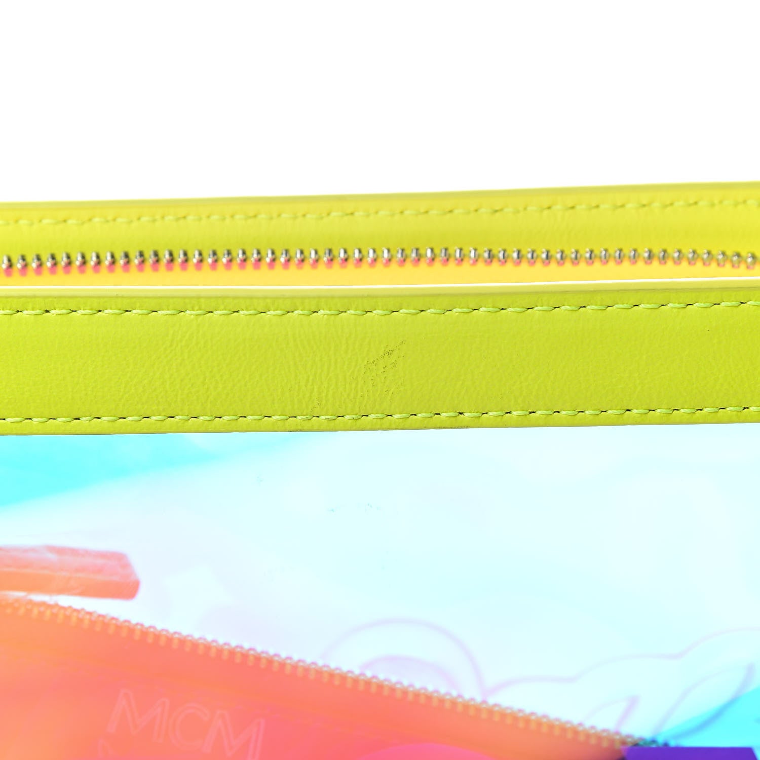 MCM Iridescent PVC Wristlet Neon Yellow 10 of 10