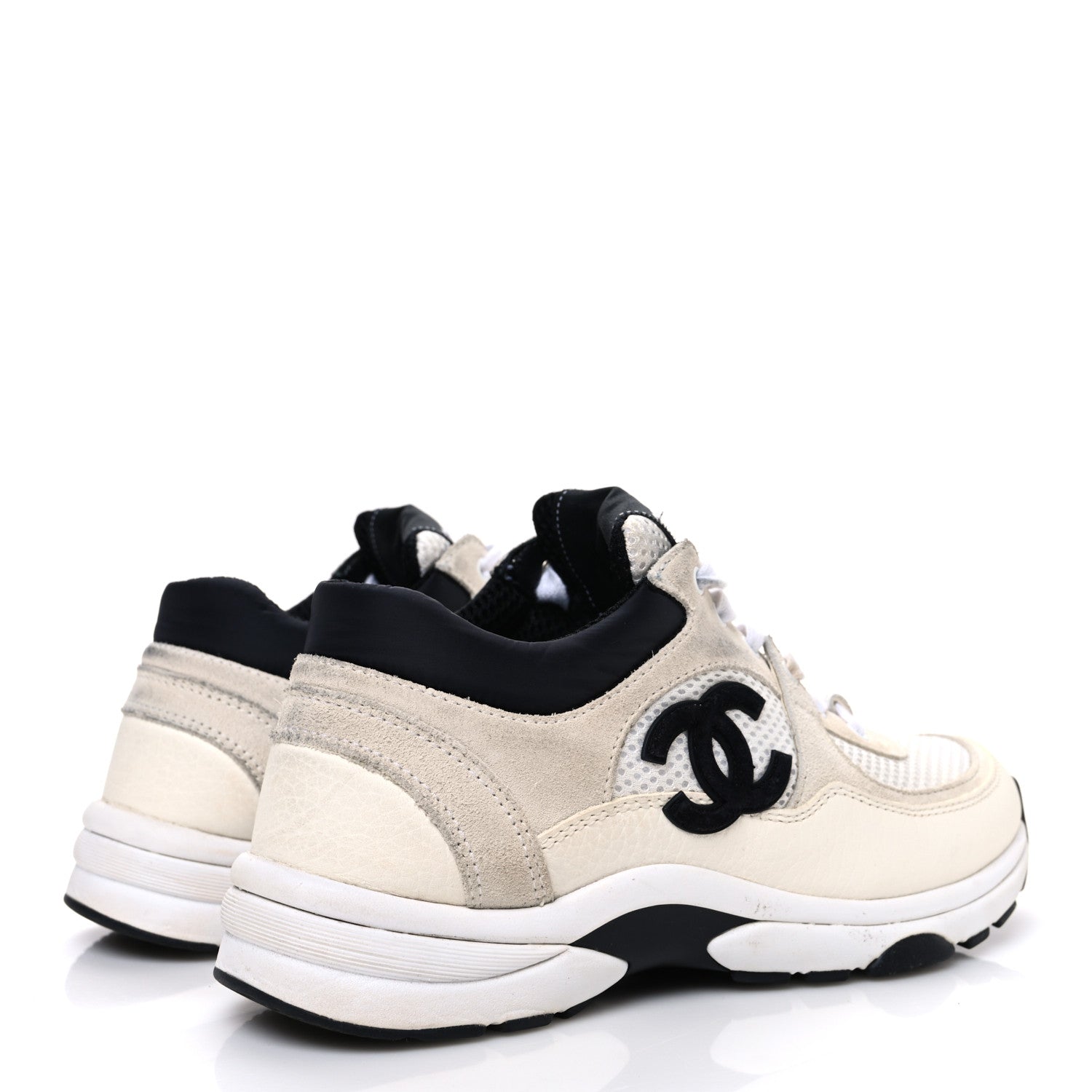 Chanel Mesh Suede Calfskin Grained Calfskin Womens CC Sneakers 36 White Black 5 of 11