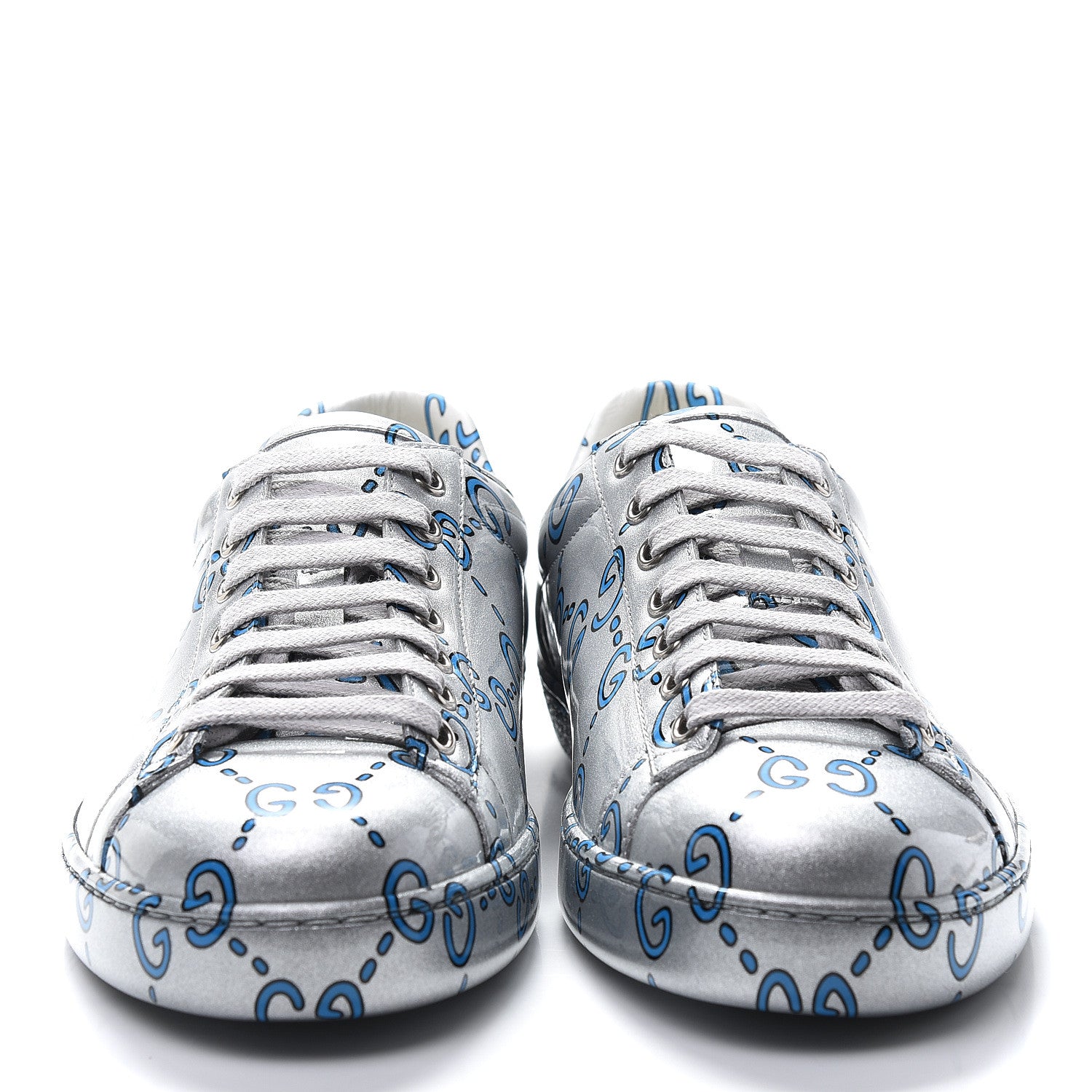 Gucci Miro Rubber Wax GucciGhost Print Mens New Ace Sneakers 7.5 Silver 3 of 8