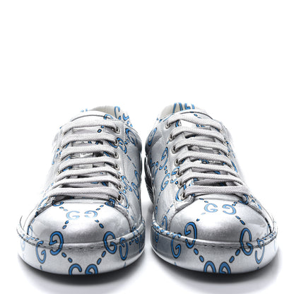 Gucci Miro Rubber Wax GucciGhost Print Mens New Ace Sneakers 7.5 Silver 3 of 8