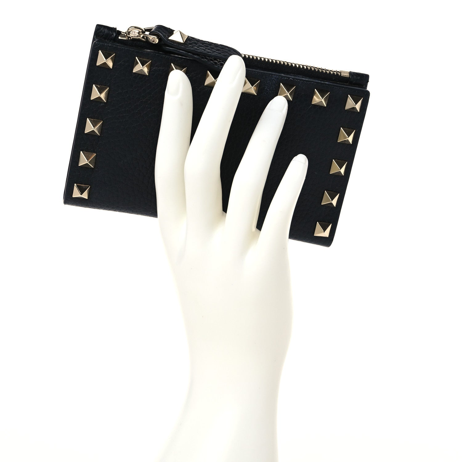 Valentino Garavani Grainy Calfskin Rockstud Coin Purse Card Holder Black 2 of 6
