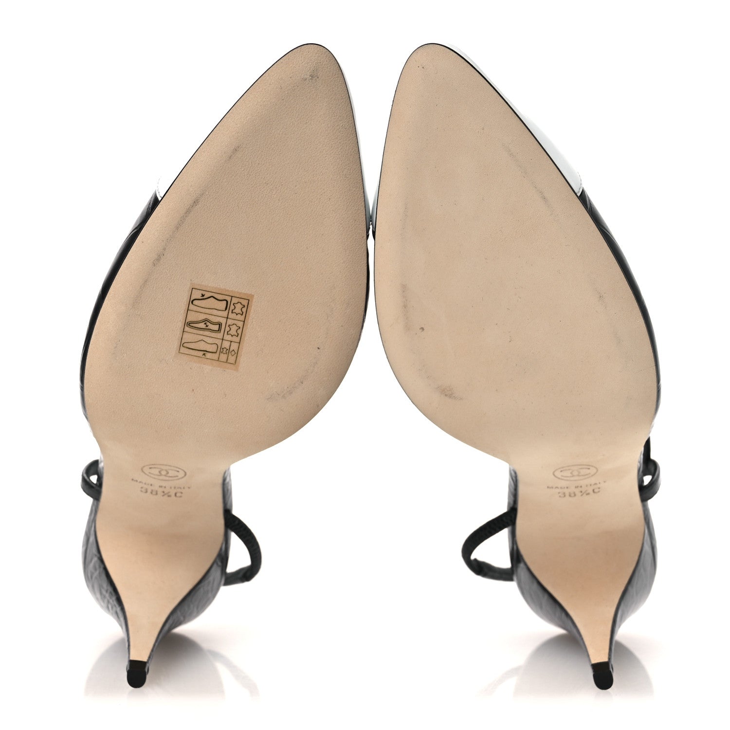 Chanel Patent Calfskin Crocodile Embossed Cap Toe CC Slingback Pumps 38.5 Dark Grey White 7 of 11