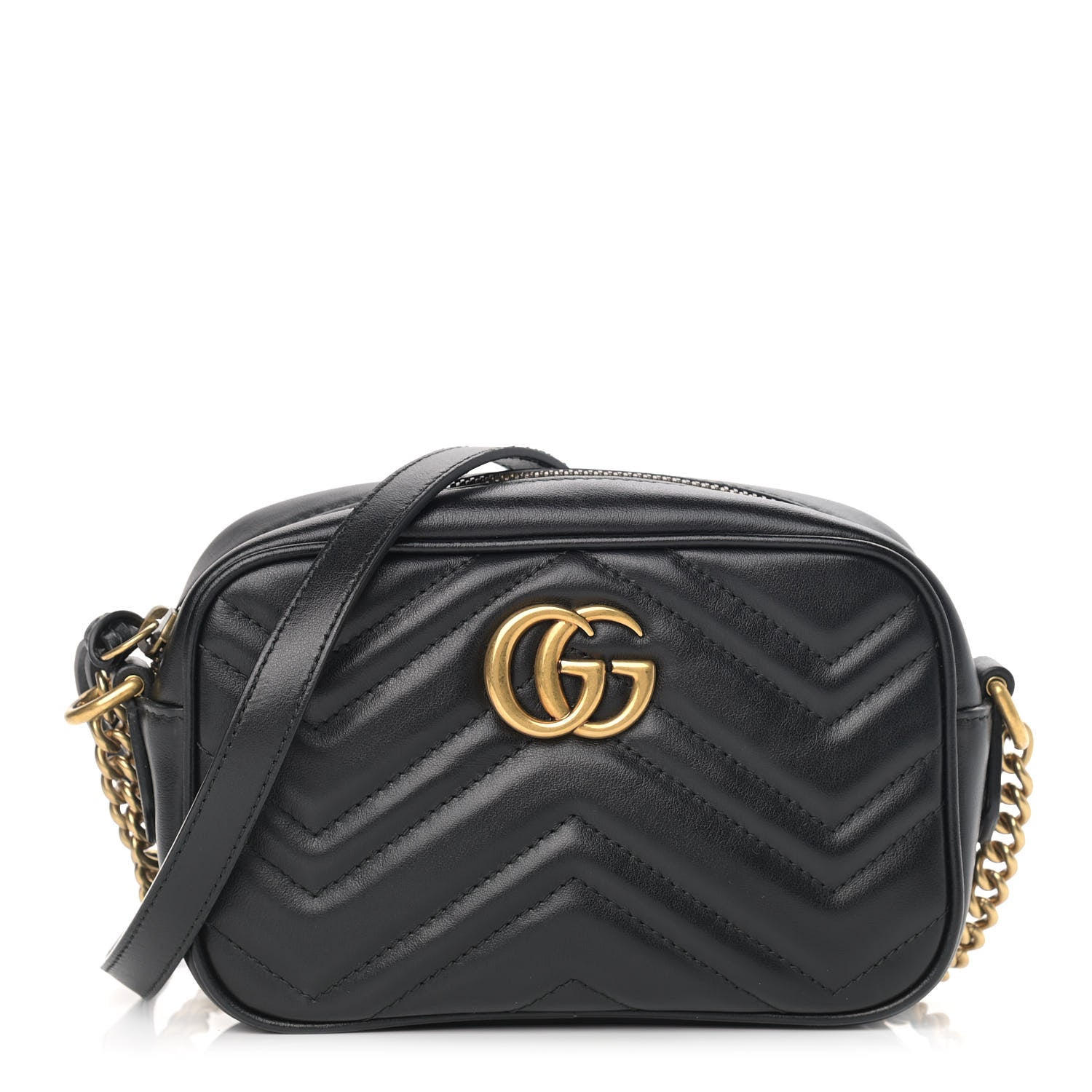 Gucci Calfskin Matelasse Mini GG Marmont Chain Shoulder Bag Black 1 of 11