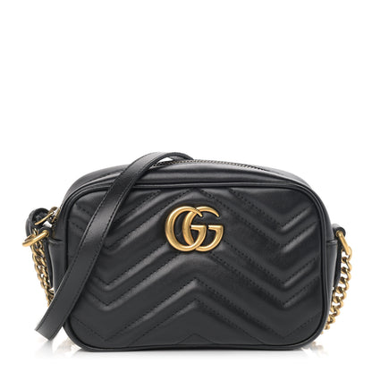 Gucci Calfskin Matelasse Mini GG Marmont Chain Shoulder Bag Black 1 of 11