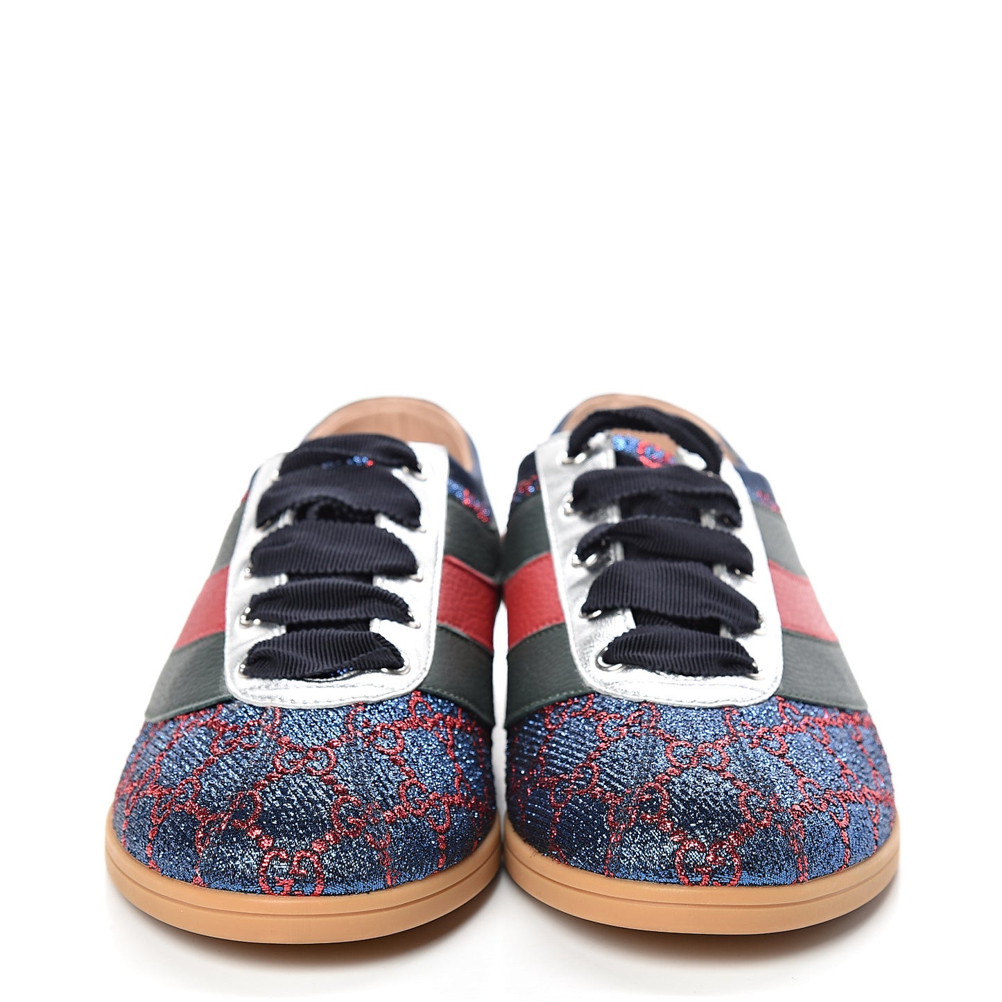 Lurex Calfskin Web GG Monogram Womens Falacer Sneakers 41 Iridescent Blue Iridescent Red Silver