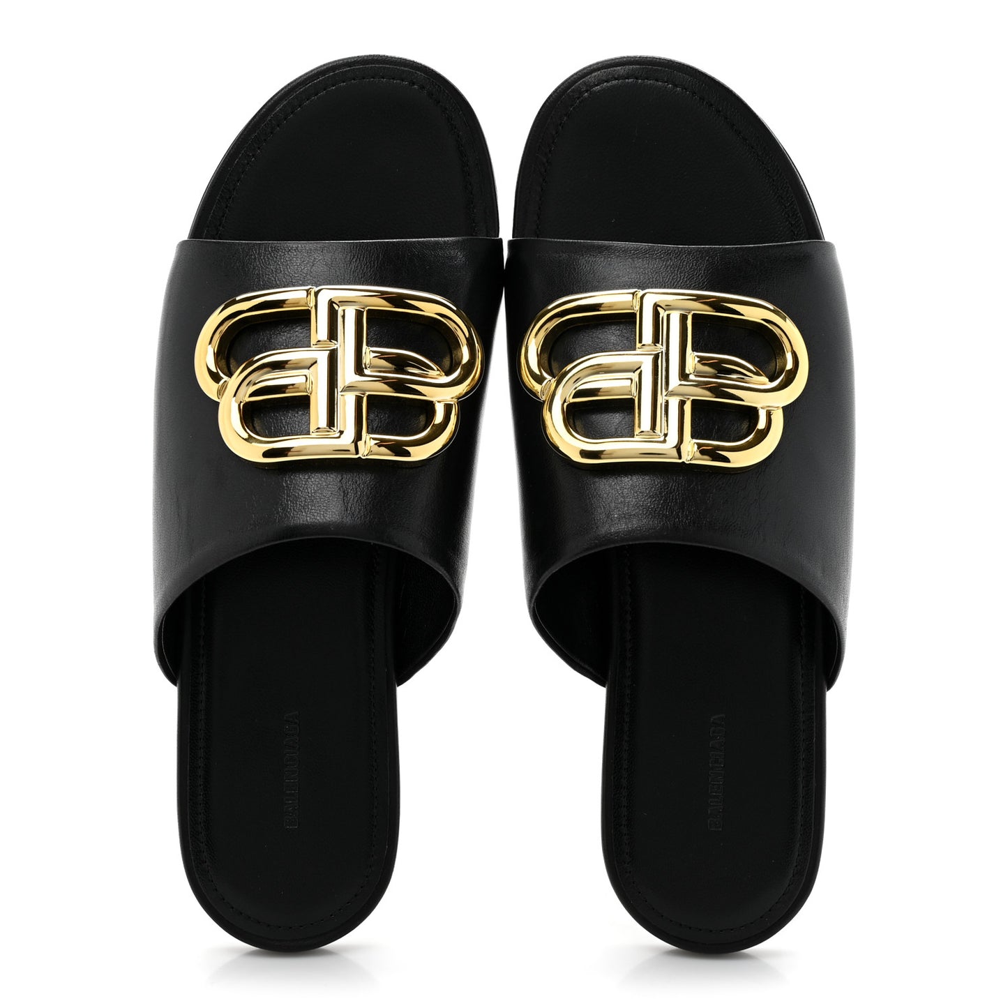 Shiny Sheepskin Oval BB Mule Sandals 36 Black