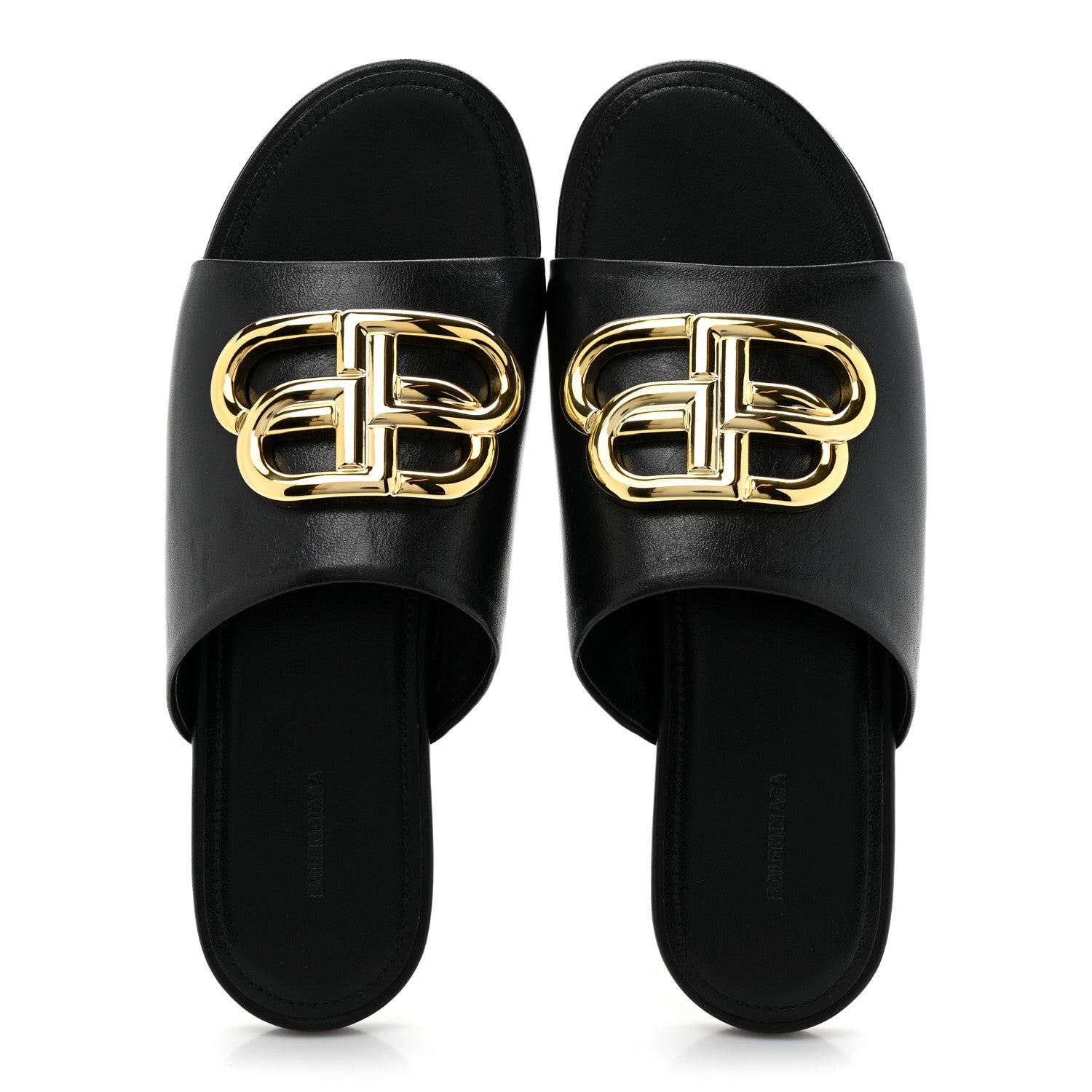 Balenciaga Shiny Sheepskin Oval BB Mule Sandals 36 Black 2 of 9