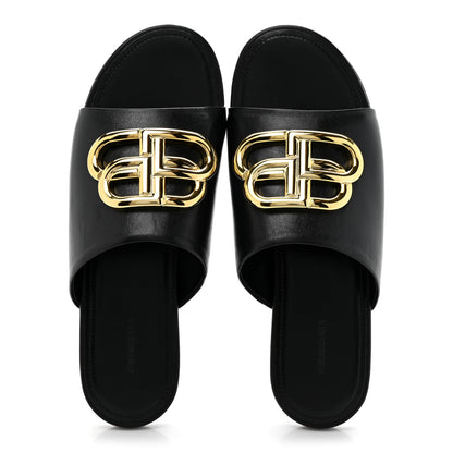 Balenciaga Shiny Sheepskin Oval BB Mule Sandals 36 Black 2 of 9