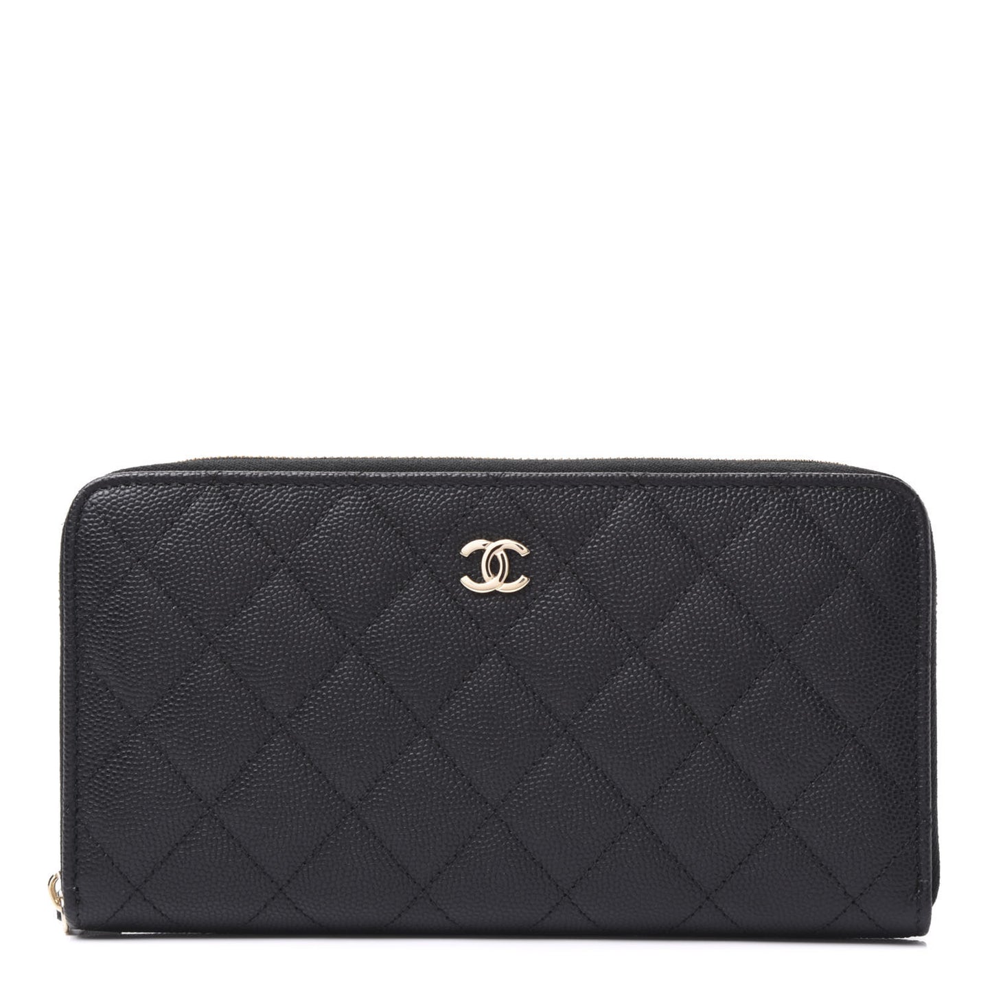 Caviar Quilted Large Gusset Zip Around Wallet Black