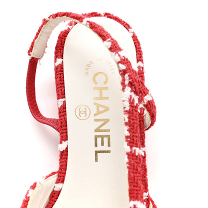 Chanel Tweed Grosgrain Cap Toe CC Slingback Flats 36 Red White 8 of 11