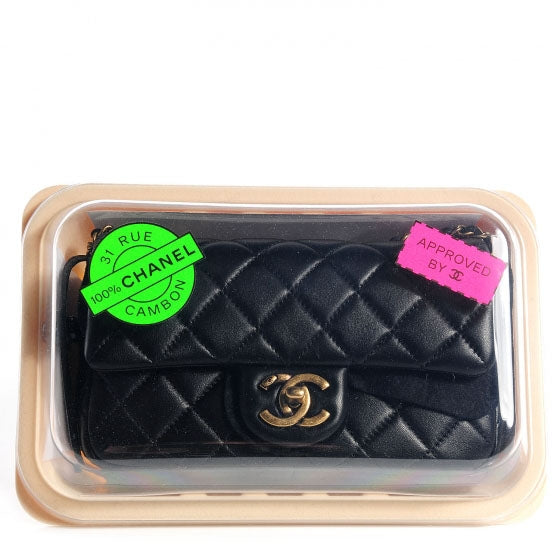 Lambskin Small Grocery By Flap Black