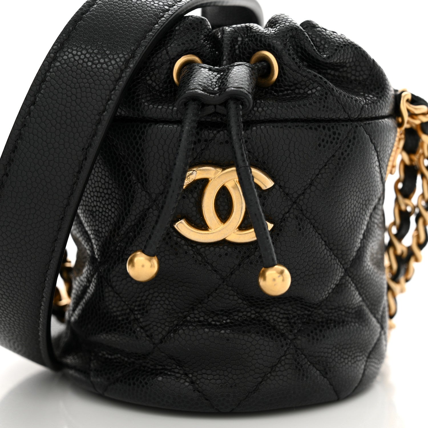 Chanel Caviar Quilted Twist Your Buttons Micro Bucket Bag Black 8 of 11