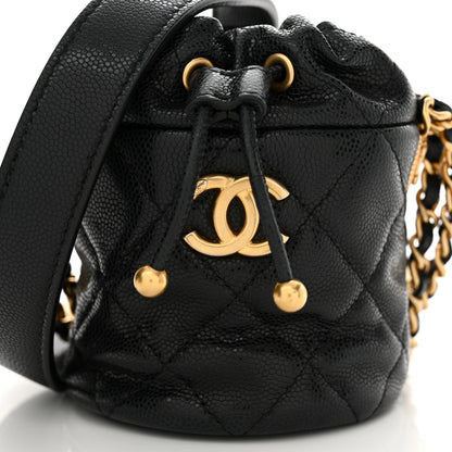 Chanel Caviar Quilted Twist Your Buttons Micro Bucket Bag Black 8 of 11