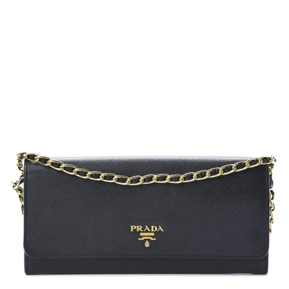 Prada Saffiano Metal Oro Chain Wallet Black 1 of 12