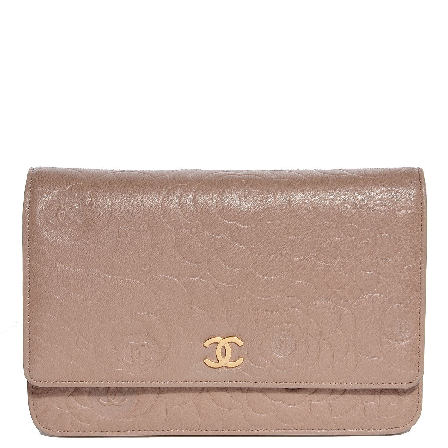 Chanel Lambskin Camellia Wallet on Chain Beige 1 of 8