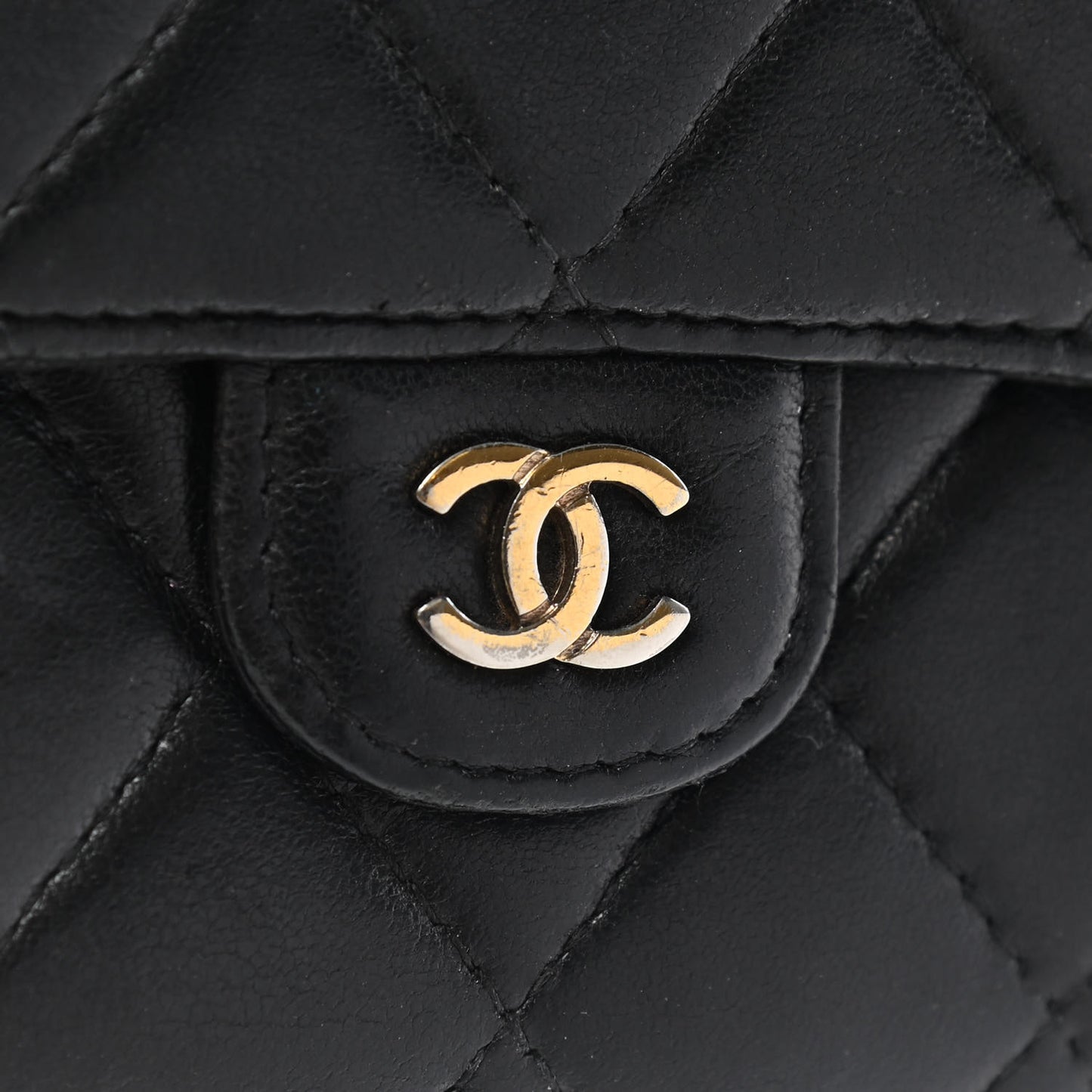 Lambskin Quilted Large Gusset Flap Wallet Black