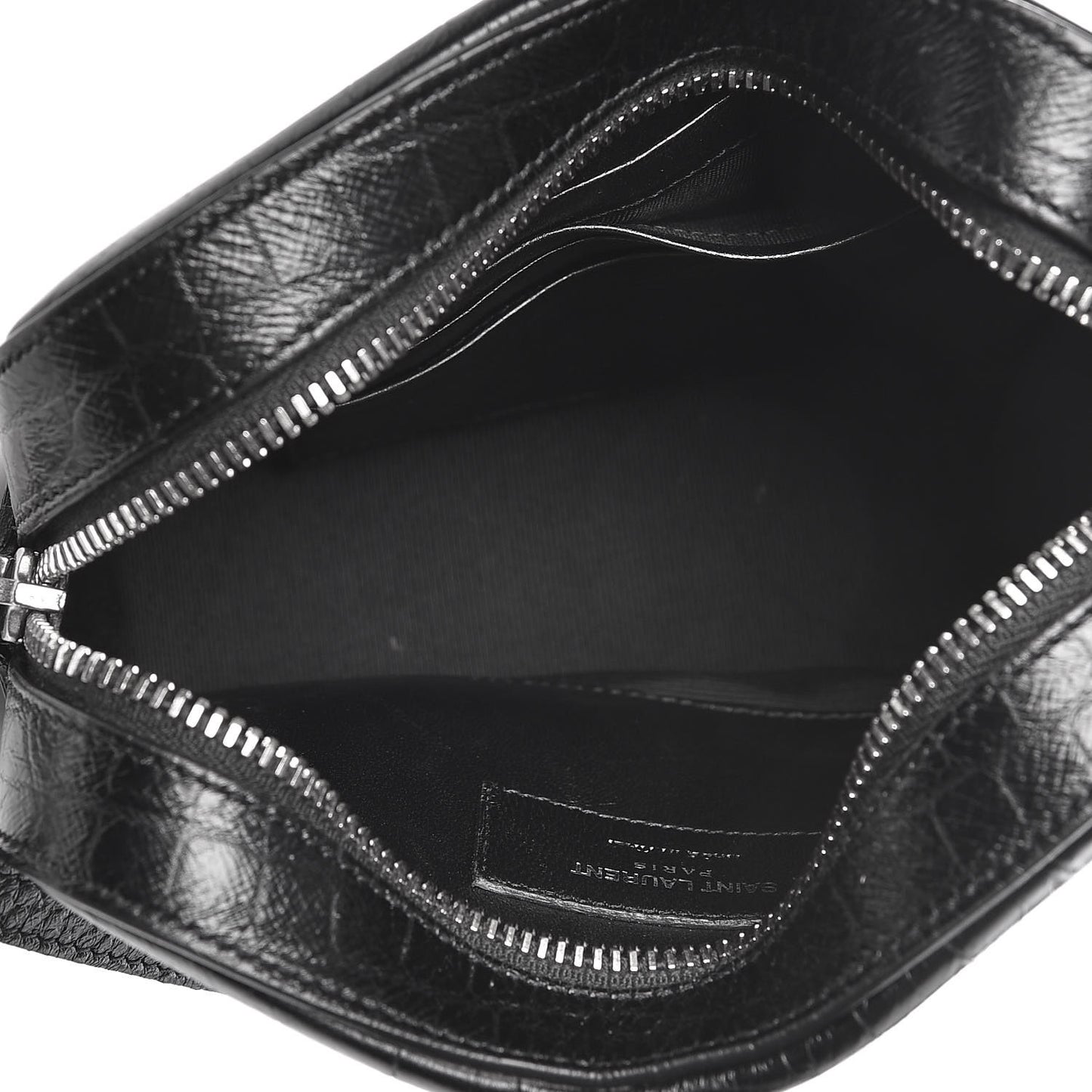 Calfskin Crocodile Embossed Small Classic Monogram Camera Bag Black