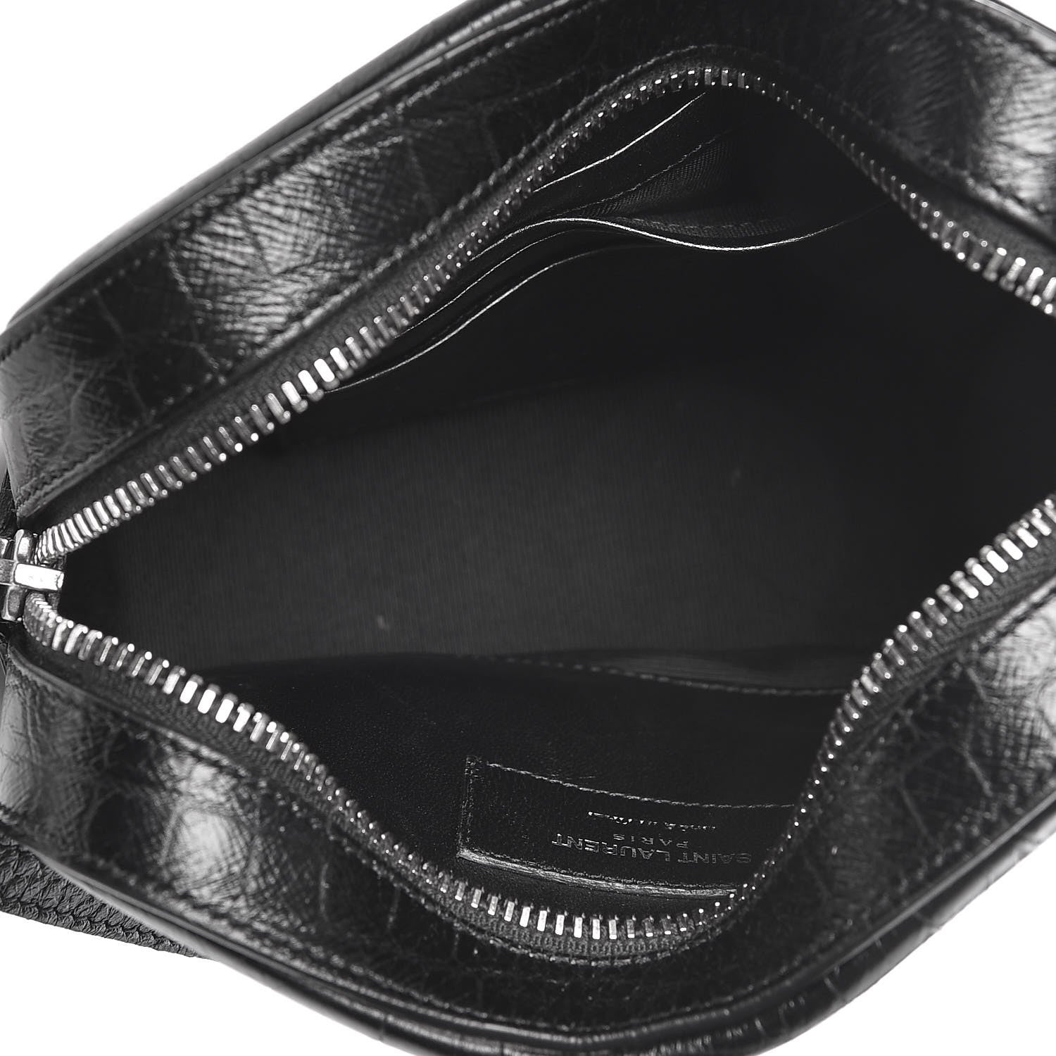 Saint Laurent Calfskin Crocodile Embossed Small Classic Monogram Camera Bag Black 7 of 9