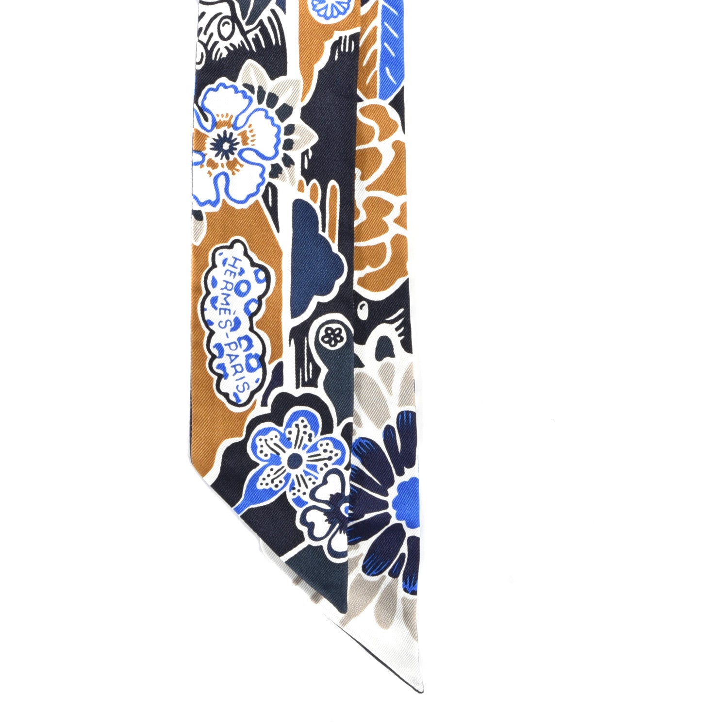 Hermes Silk Bingata Twilly Marine Tabac White 2 of 4
