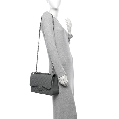Chanel Caviar Quilted Jumbo Double Flap Grey 2 of 10